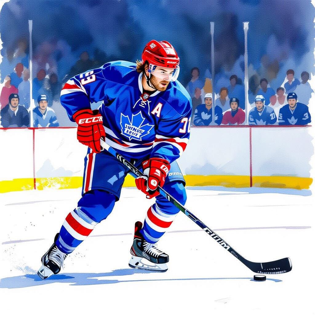 Dynamic Hockey Player in Watercolor Style