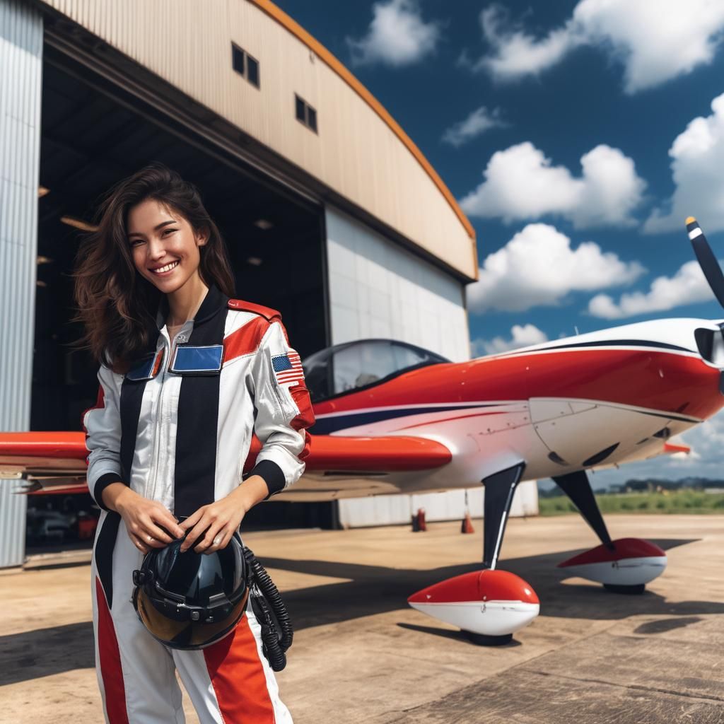Smiling Female Pilot in Cockpit: Concept Art