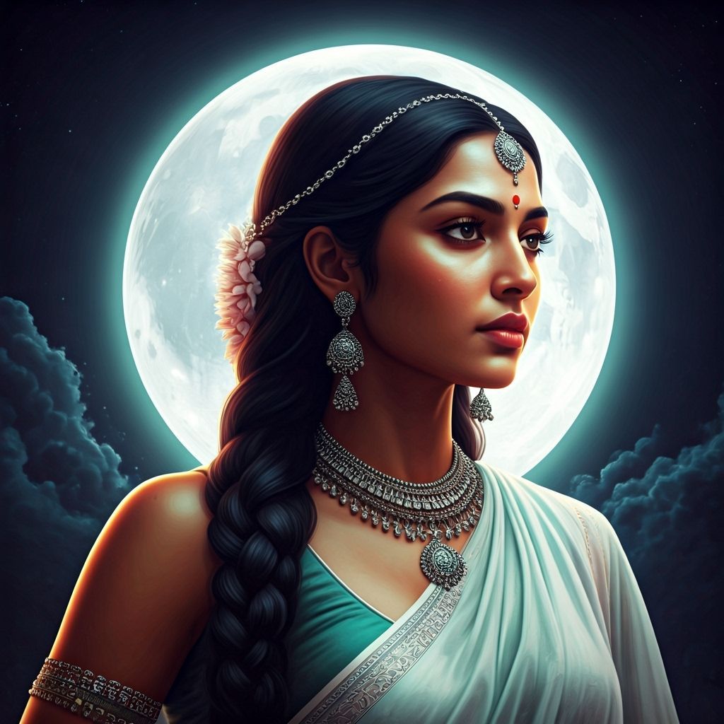 Ethereal Indian Lunar Goddess in Vedic Sari