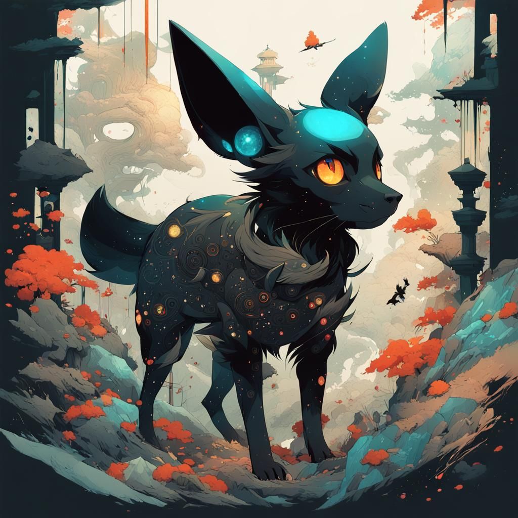 Anime Umbreon with Detailed Fur and Tired Eyes