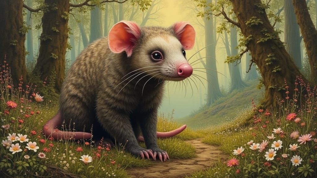 Opossum in Woodlands, in Rassouli Style