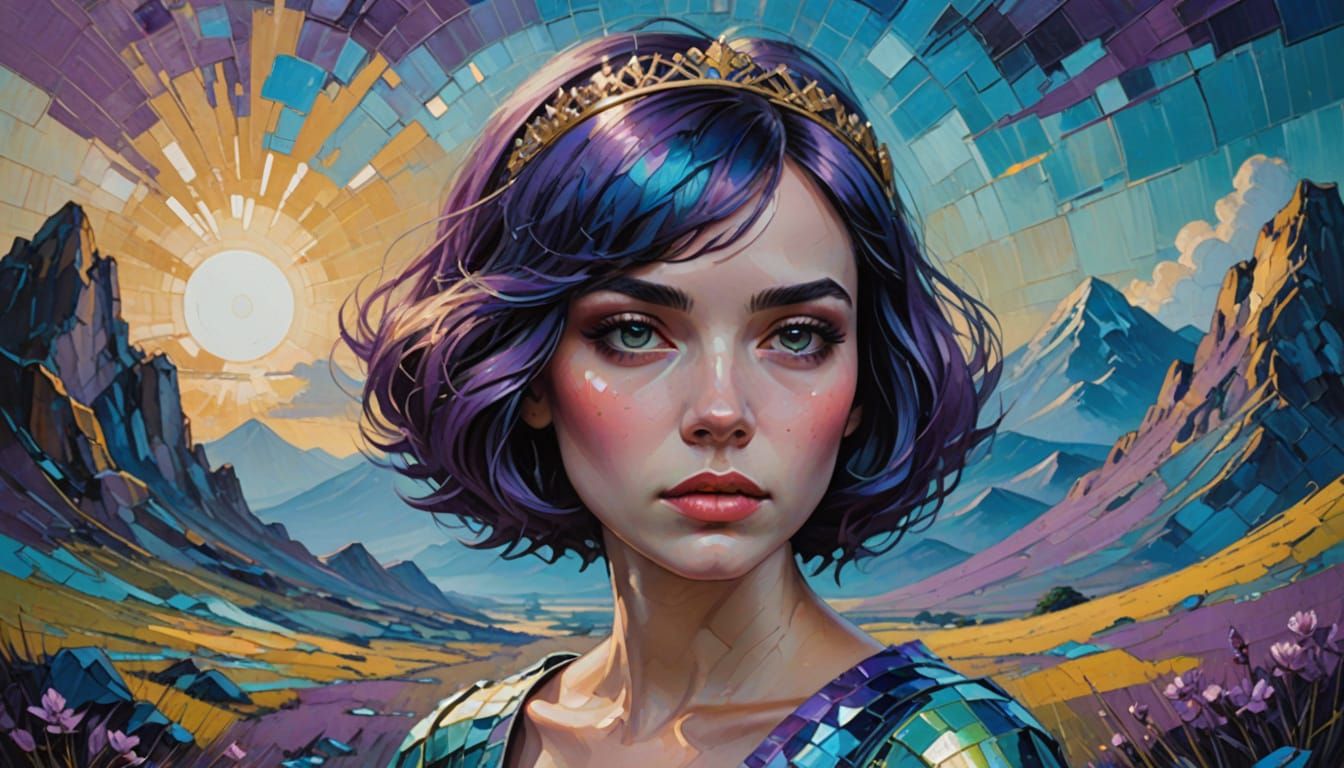 Expressionist Princess in Iridescent Landscape