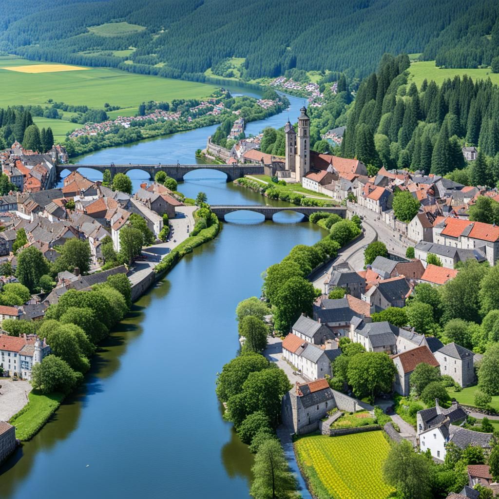 River Flowing Through Picturesque Town