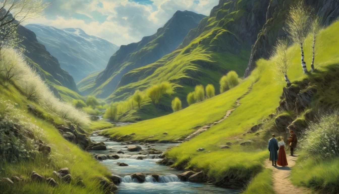 Mountain Valley View in Oil Pastel Style