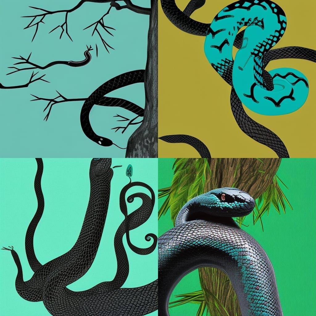 Teal and Black Snake Climbing Tree HD Artwork