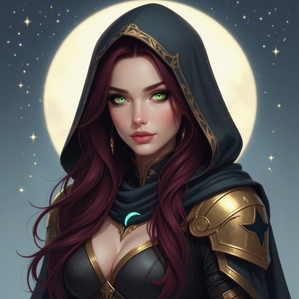 Nyxkatra: A Mystical Female Portrait in Realistic Style