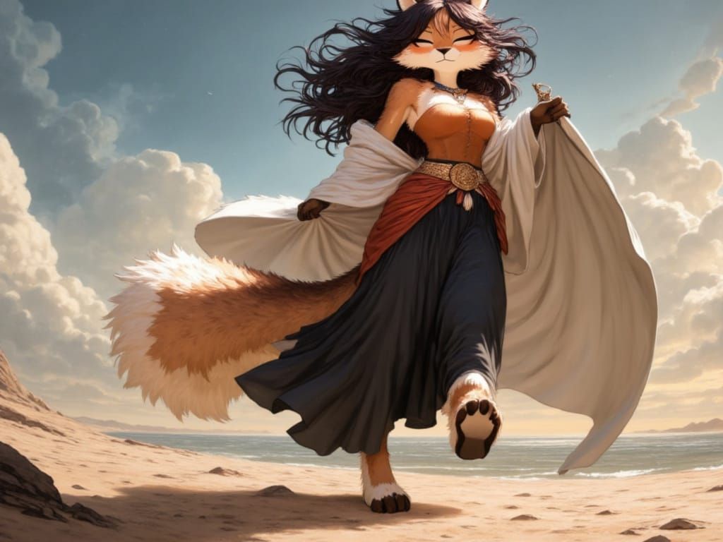 Regal Furry Goddess on Beach