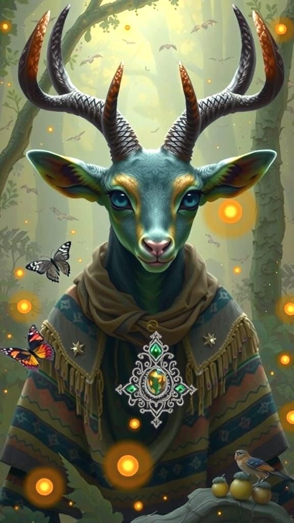 Androgynous Humanoid Portrait with Deer Antlers