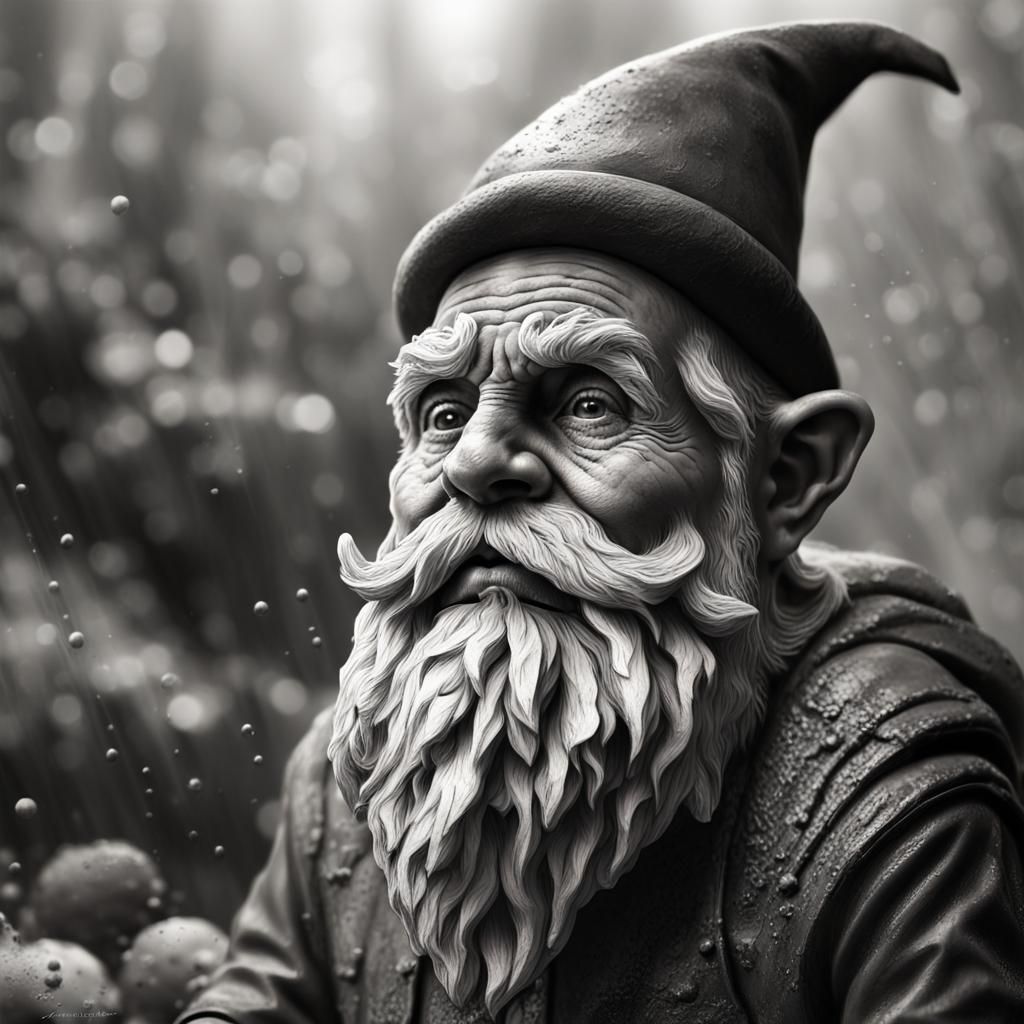 Realistic Old Gnome in 1800s B&W Photo
