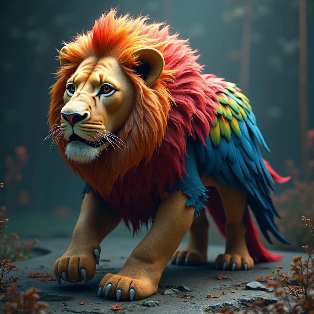 Lion Parrot Fusion in High-Fantasy Style