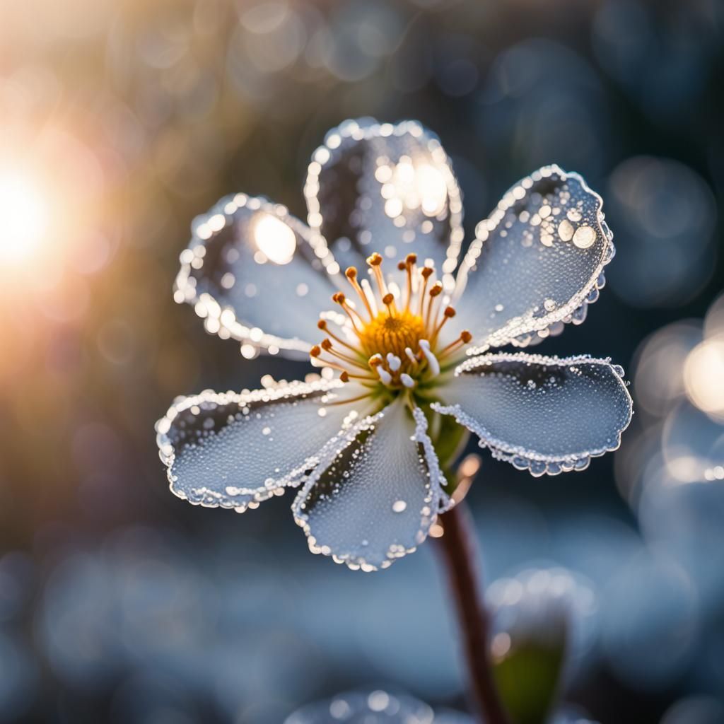 Icy Flower in Sunlight: Professional Photography