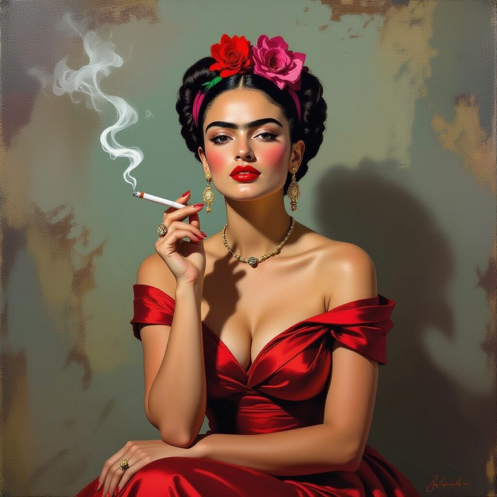 Woman with Cigarette in Latin American Vintage Style