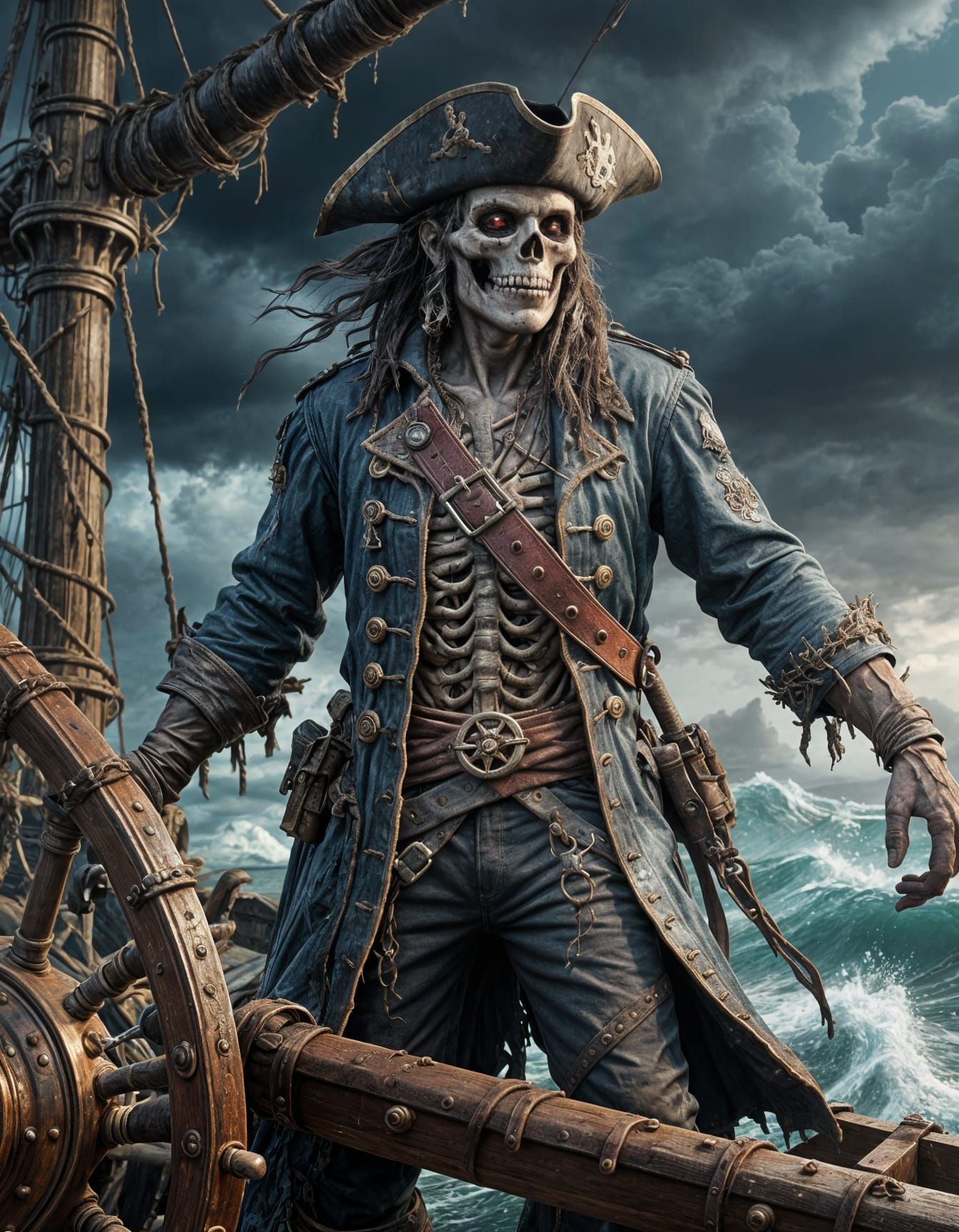 Macabre Pirate Captain Conquers the Stormy Seas in Fantasy C...