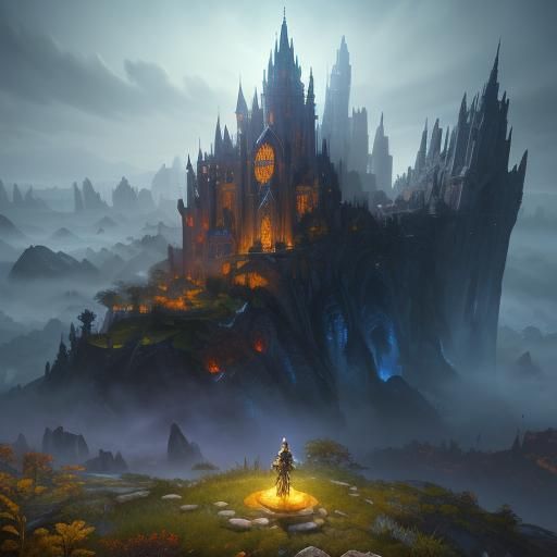 Fantasy Girl with Crystal Overlooking Mystical City