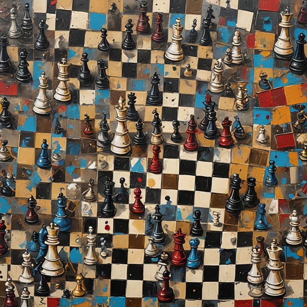 Graffiti Chessboard Art in Impressionist Style
