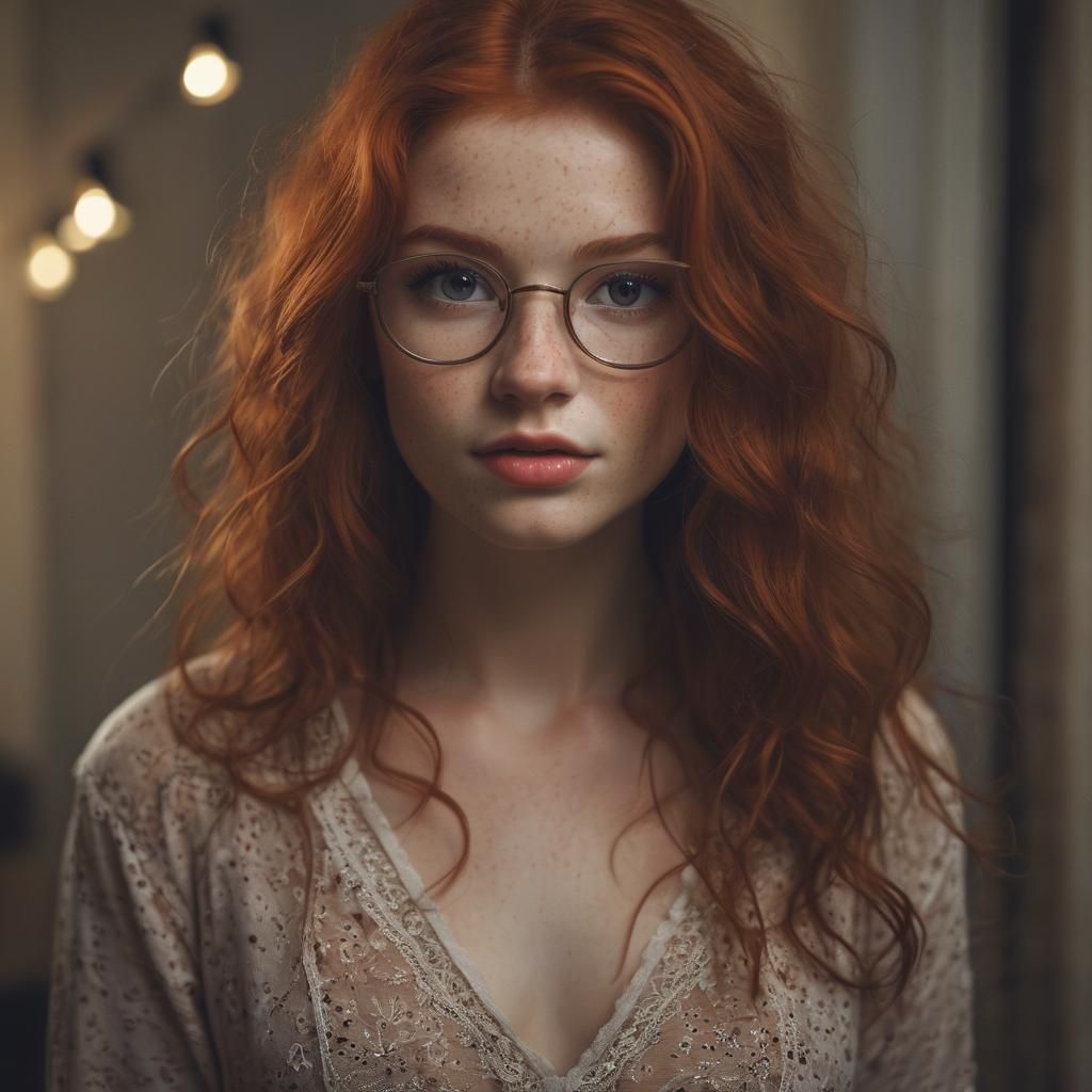 Stunning Redhead in Negligee with Professional Lighting