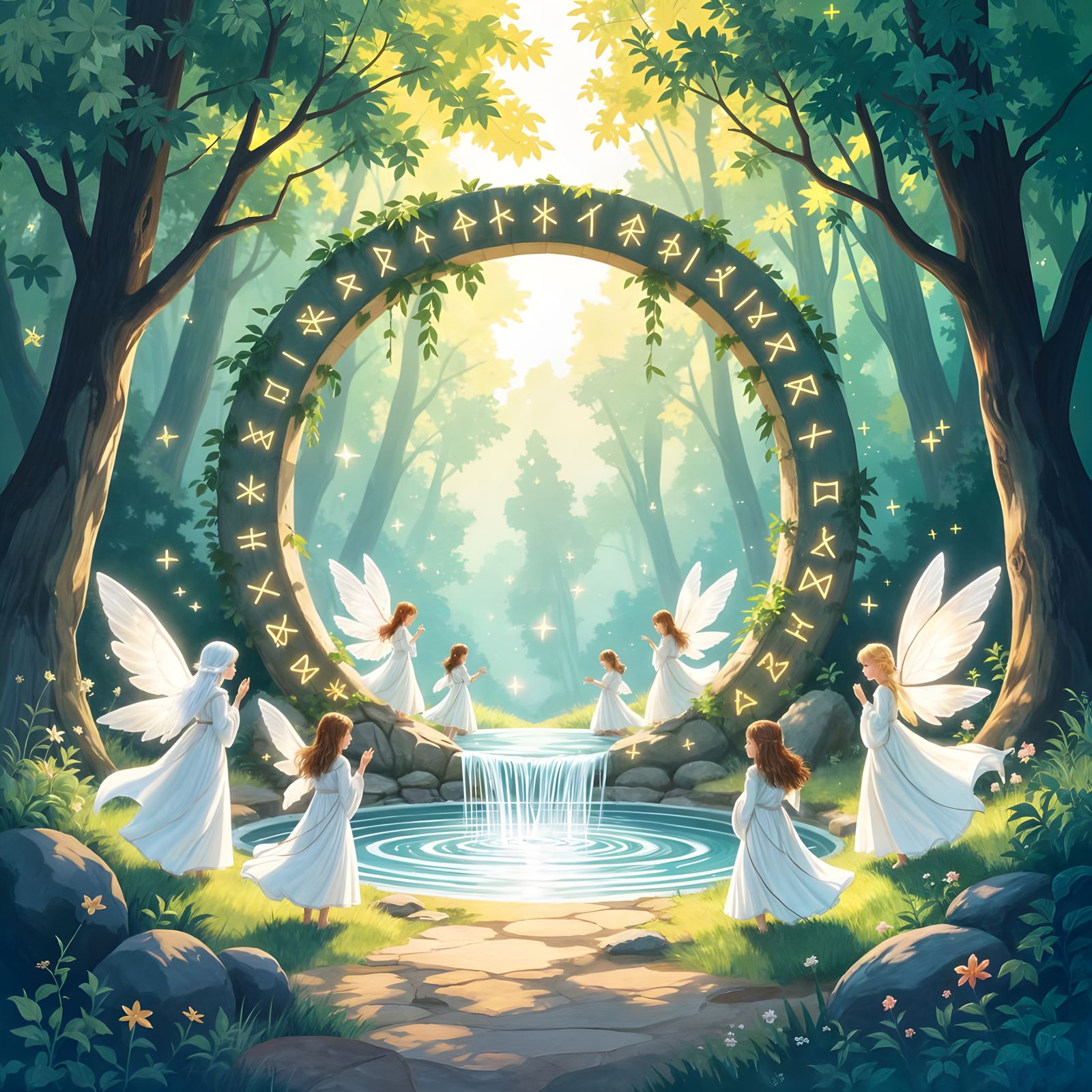 Ethereal Water Portal in Ghibli Forest Clearing