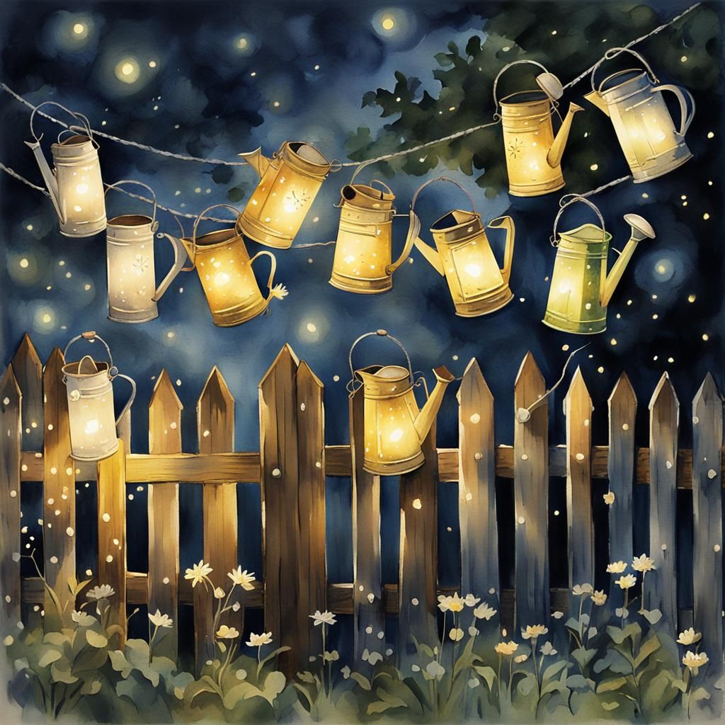 Enchanting Watering Can Lanterns in Watercolour Style