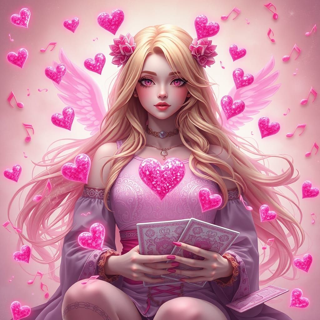 Blonde Tarot Reader with Love Phoenix in Anime Art