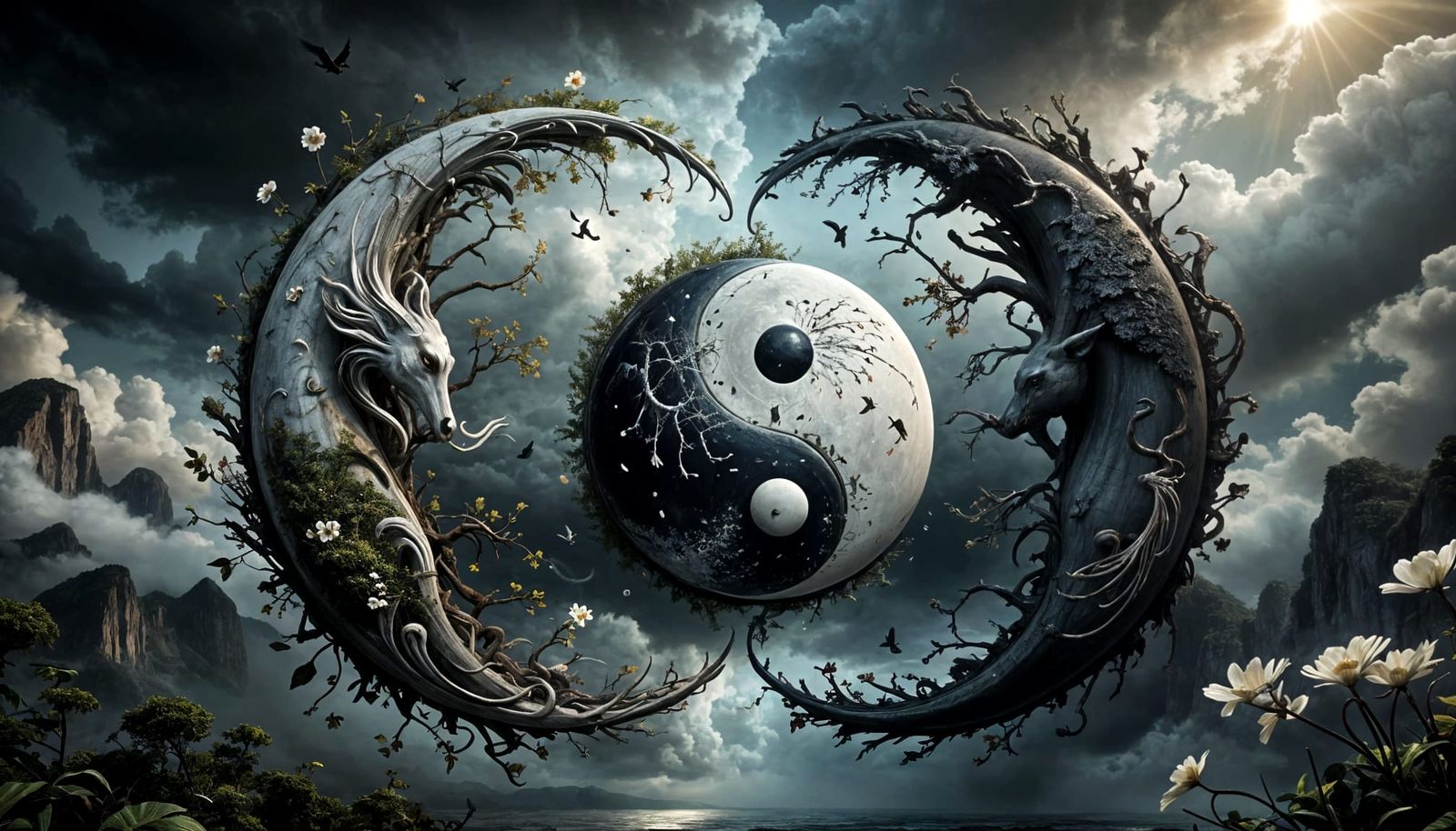 Surrealist Yin and Yang in Dreamlike Balance