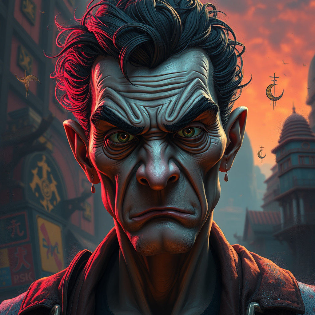 Sarcastic Expression in Detailed Matte Painting