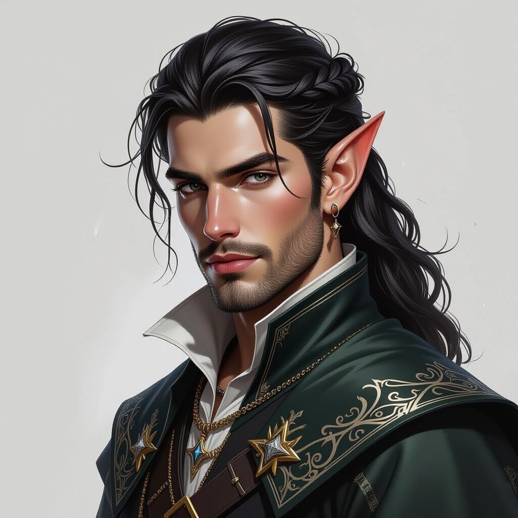 Medieval Elf Portrait in Black and White