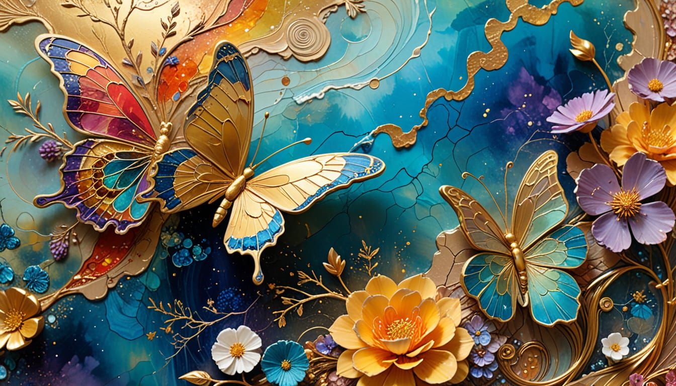 Butterfly and Duckling in Surreal Mixed Media