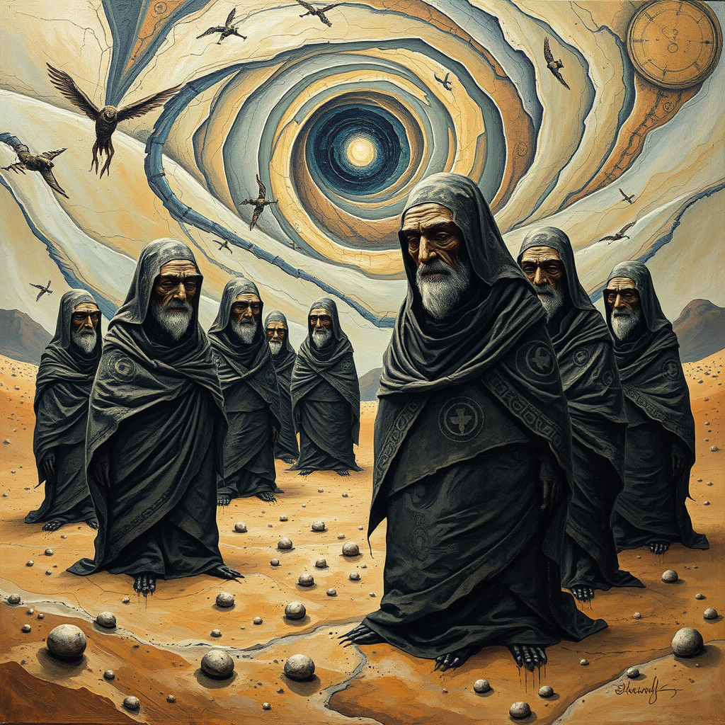 Surreal Desert Gathering of Wise Elders