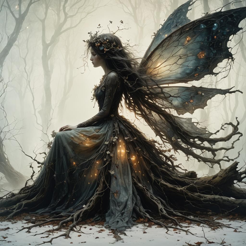 Eerie Fairy Portrait in Surrealist Beksiński Style