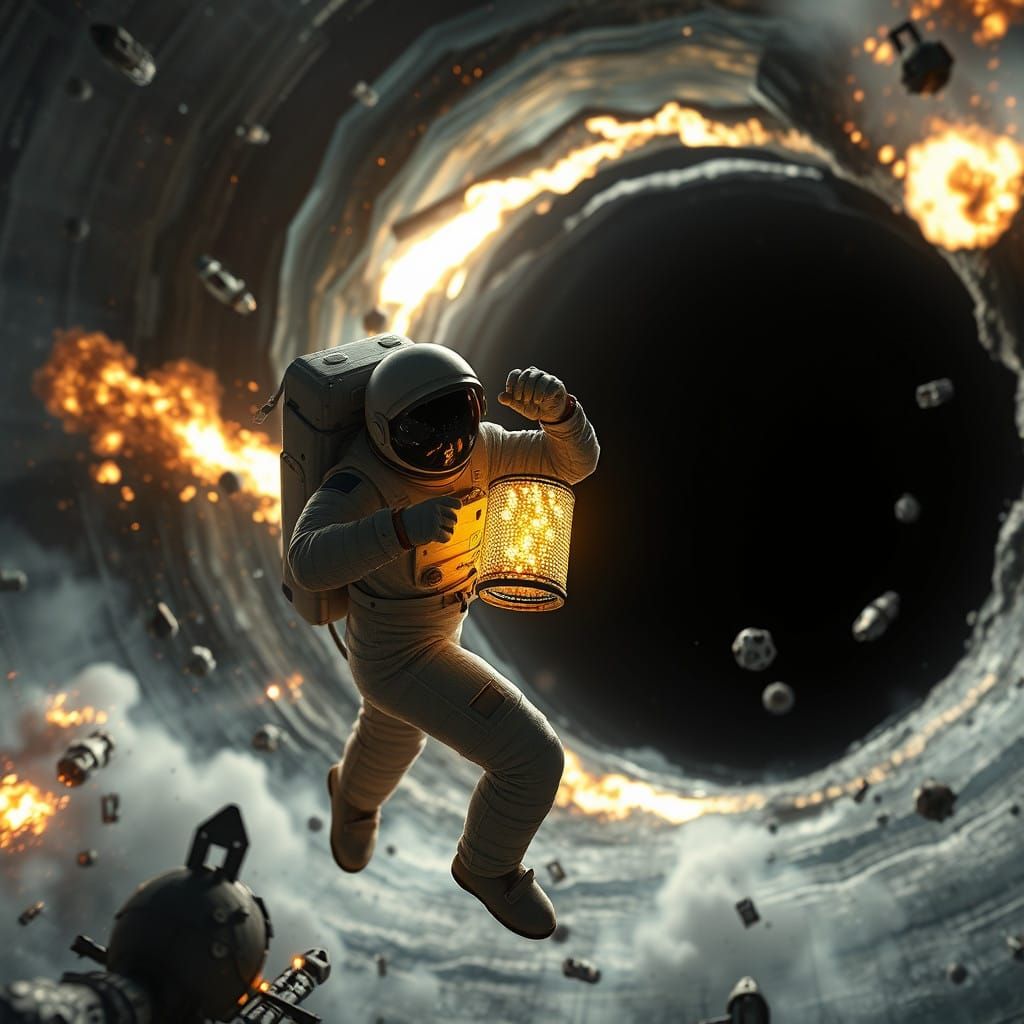 Astronaut Consumed by Black Hole, Radiant Container in Despe...