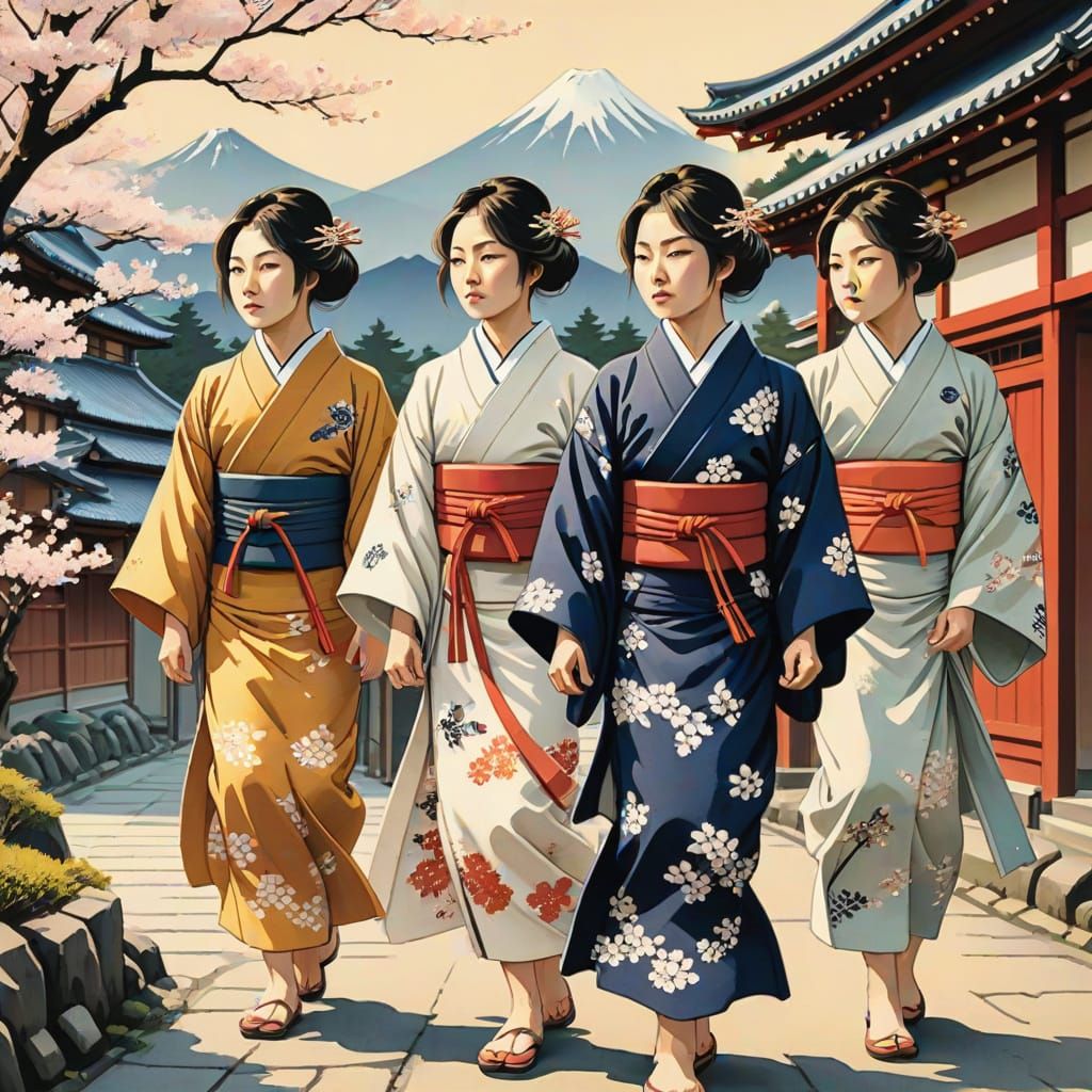 Traditional Japanese Girls Honor Takeko Nakano in a Cherry B...
