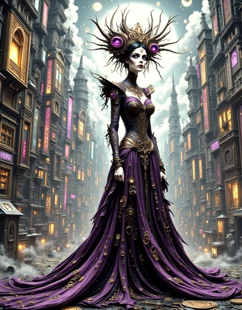 Glitch Fairy in Futuristic City, a Digital Rendering