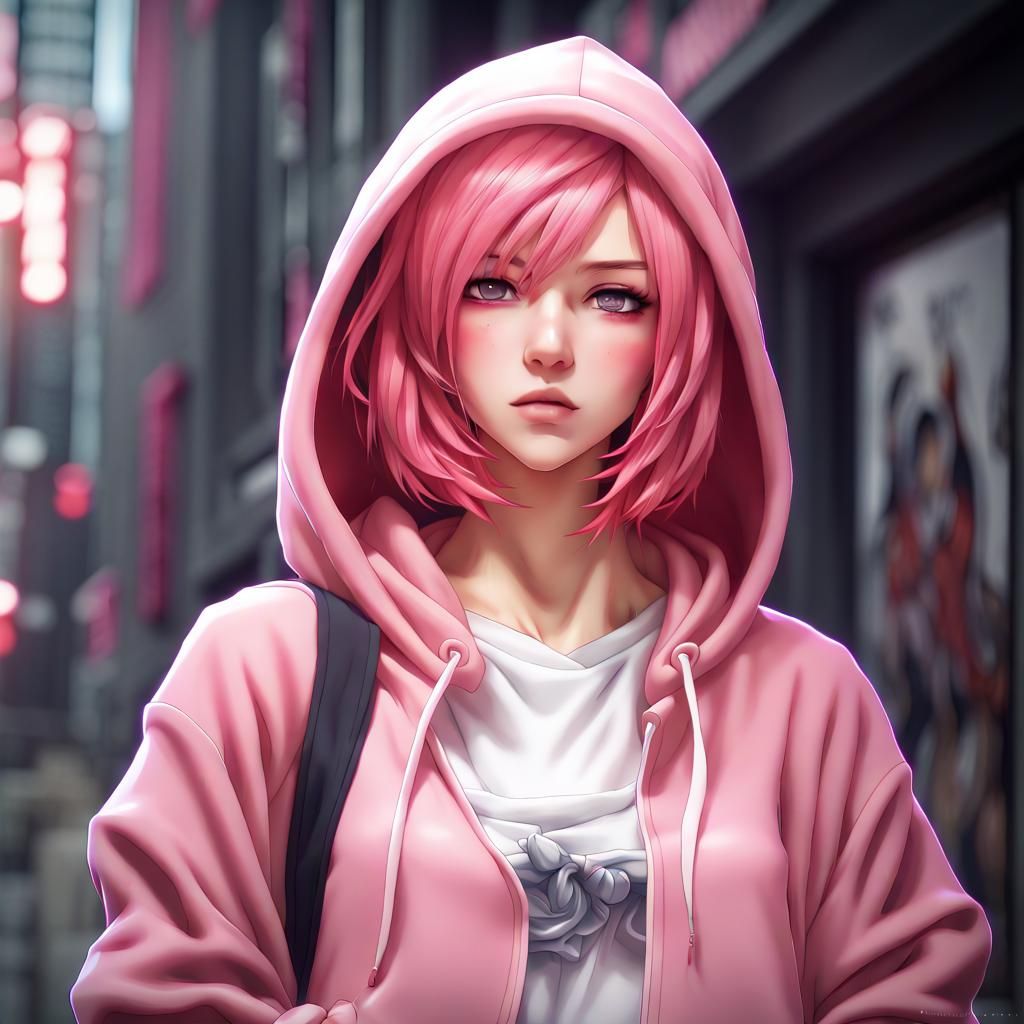 Pink Haired Woman in Anime 3D Style