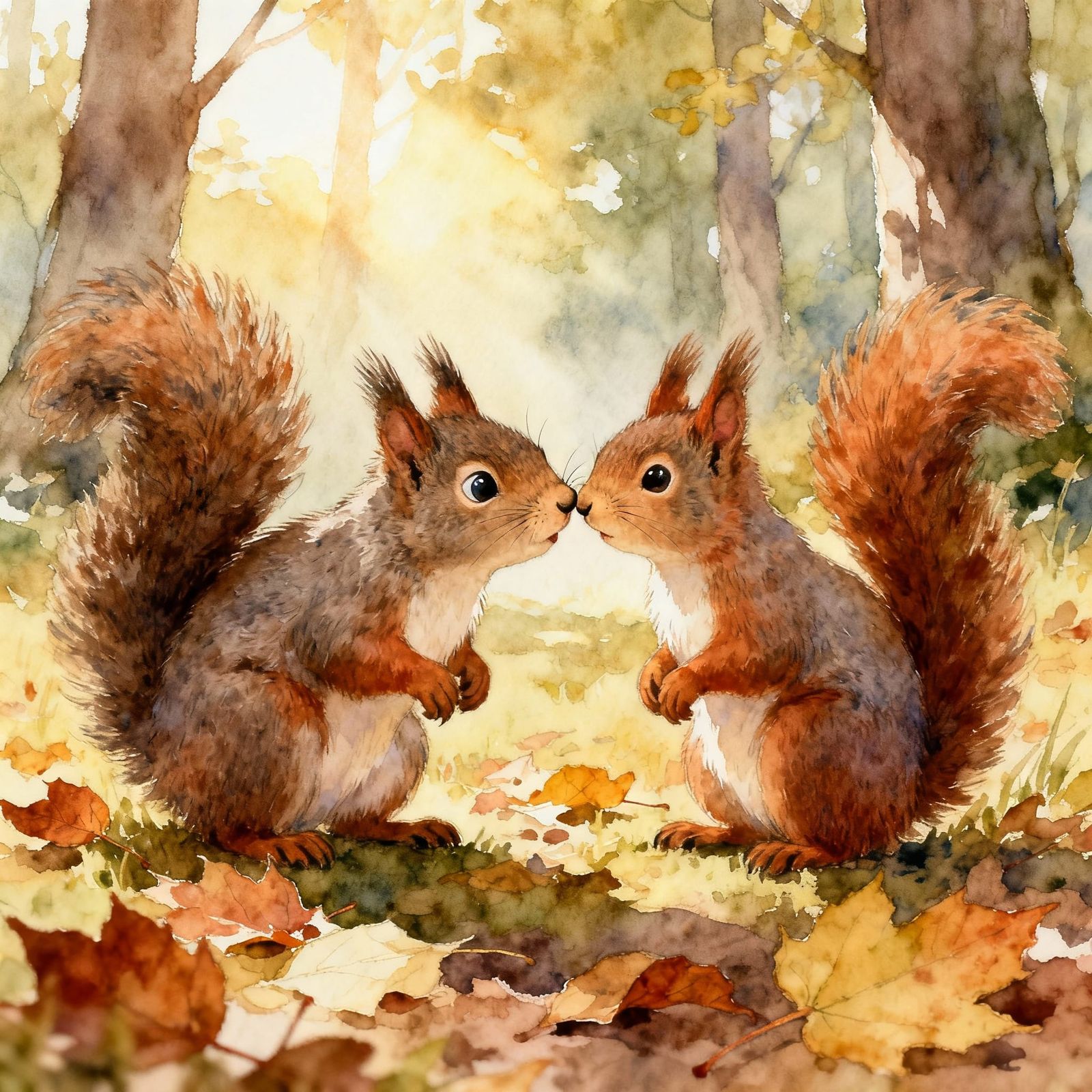 Charming Squirrels Whispering Secrets in Autumn Forest