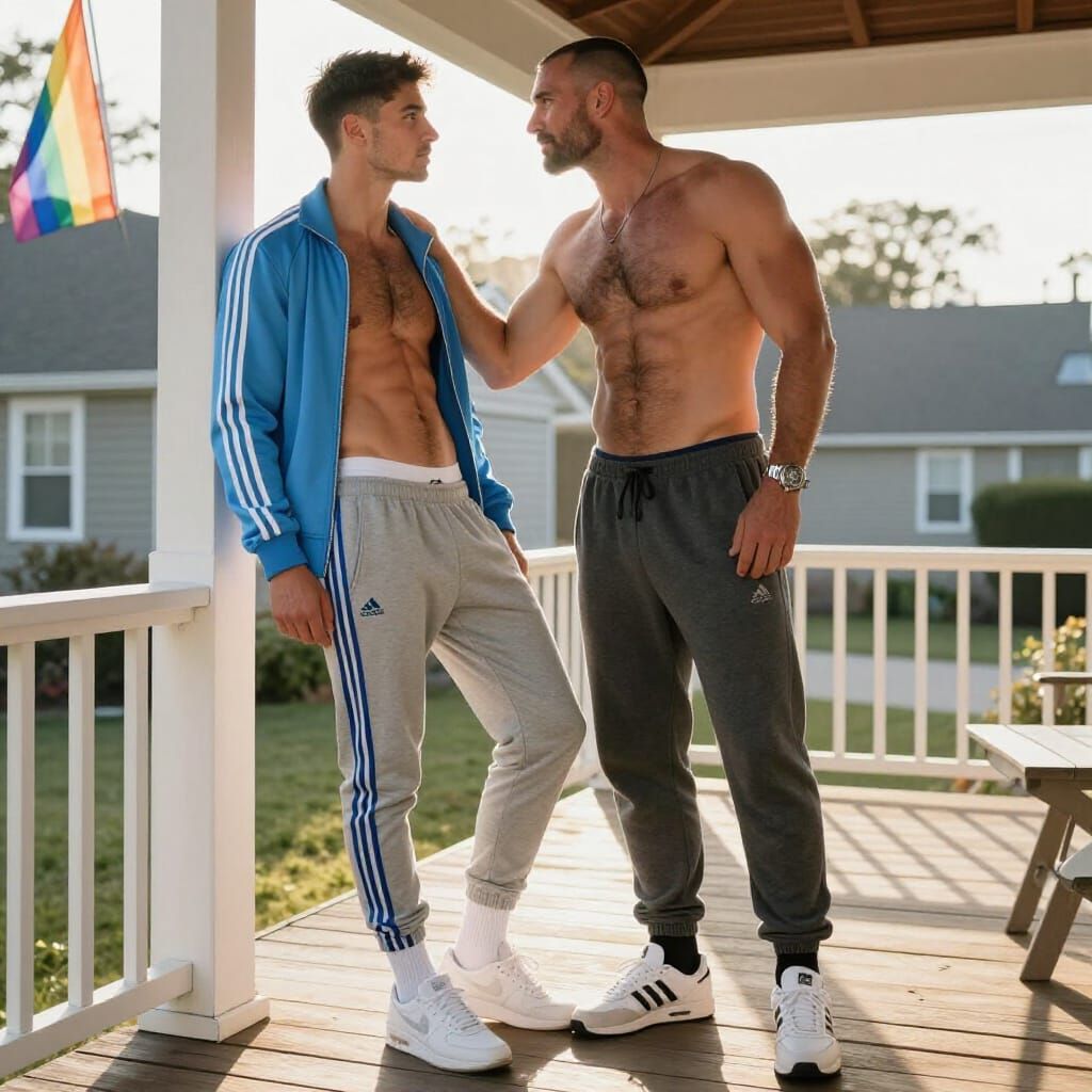 Couple on Terrace at Dawn in Tender Moment