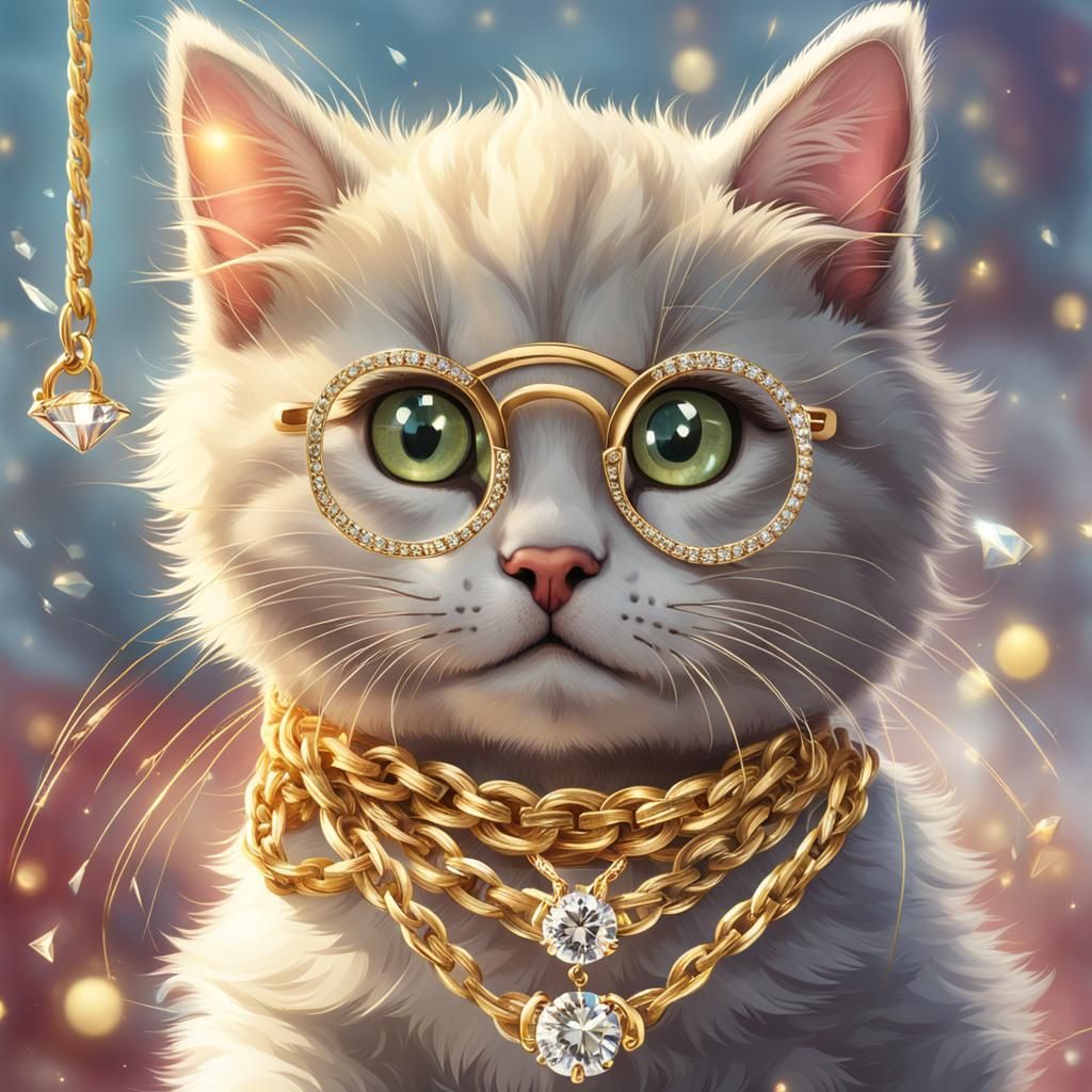 Silly Kitten in Diamonds and Gold