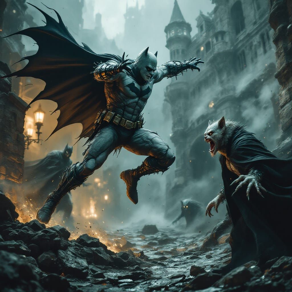 Batman Battles Classic Monsters in Gothic Horror Style