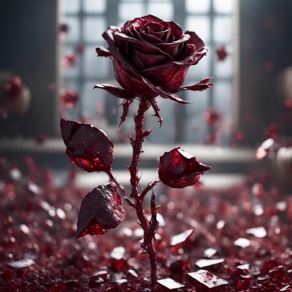 Macabre Rose Made of Broken Glass in 3D