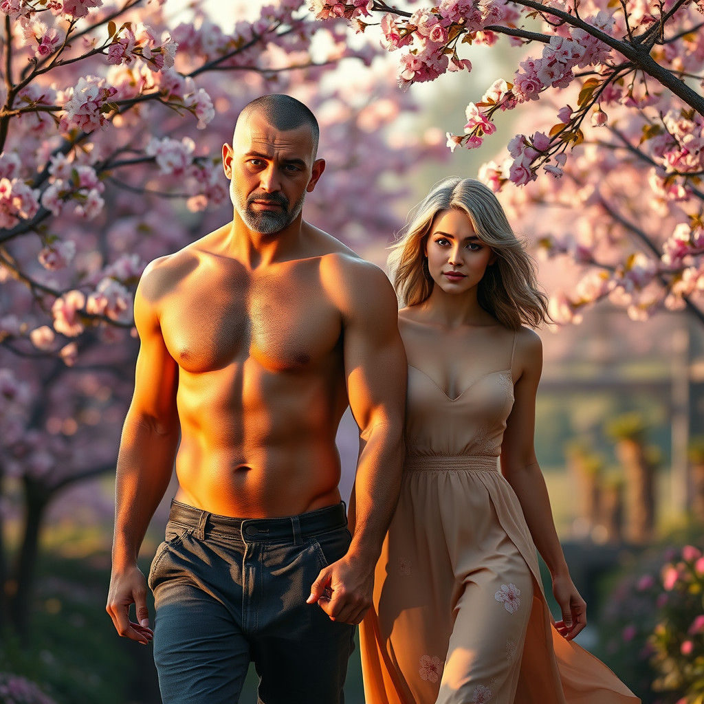 Couple in Pastel Garden: Matte Painting in 8k