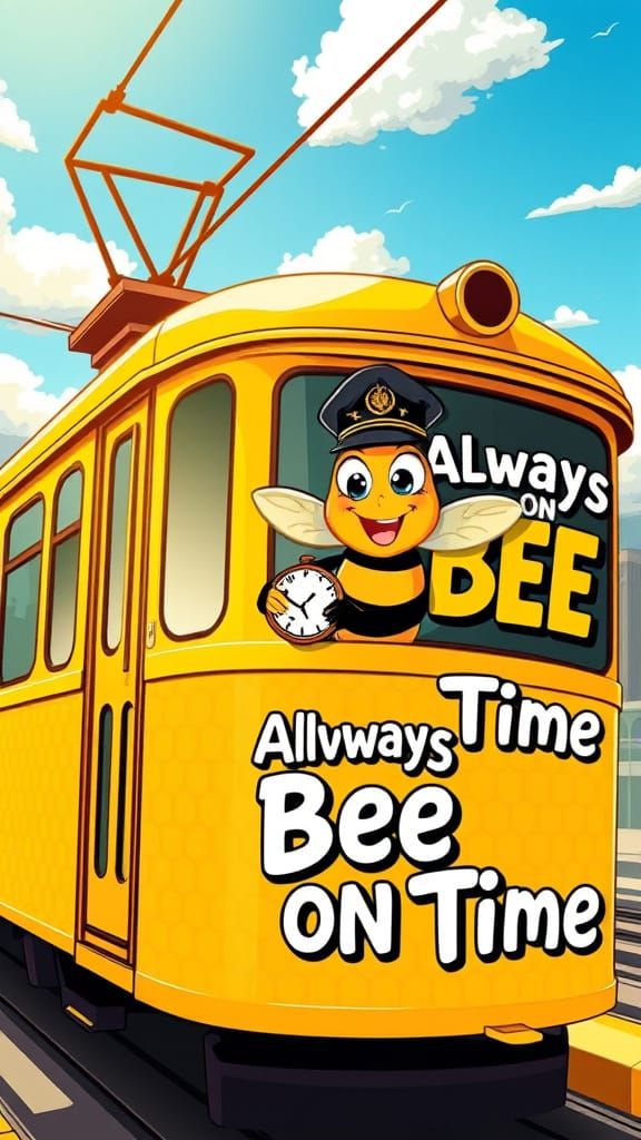 Vibrant City Bee Conductor Steers Honeycomb Tram