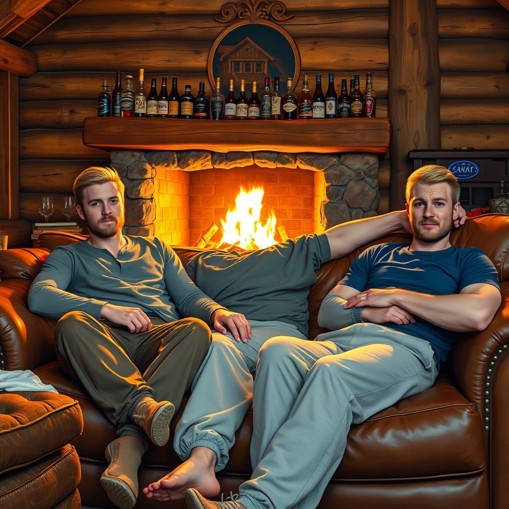 Cozy Winter Evening with Friends in a Rustic Cabin