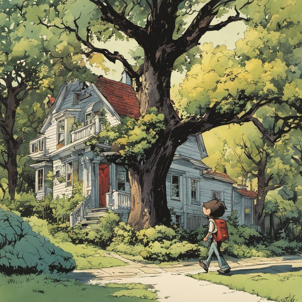 Man Walking by House in Skottie Young Style