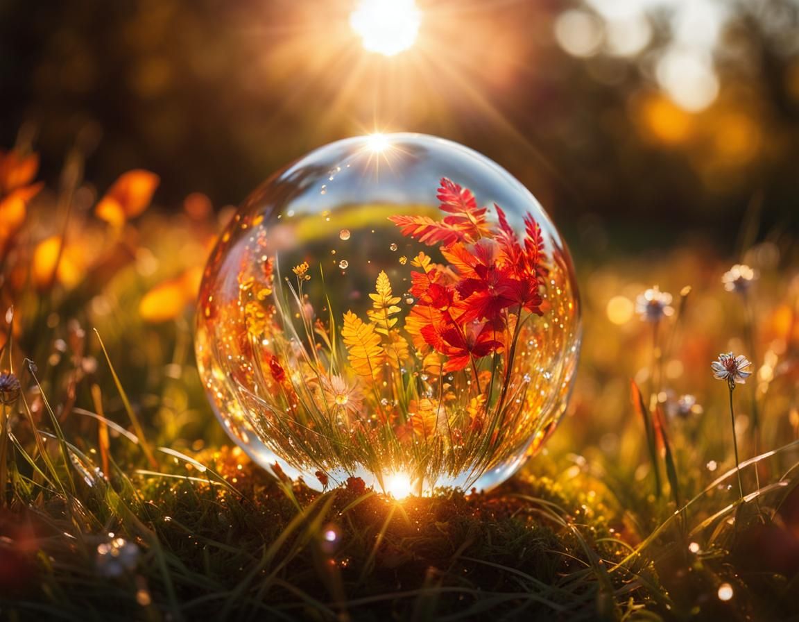 Crystal Orb in Hyperrealistic Autumn Meadow