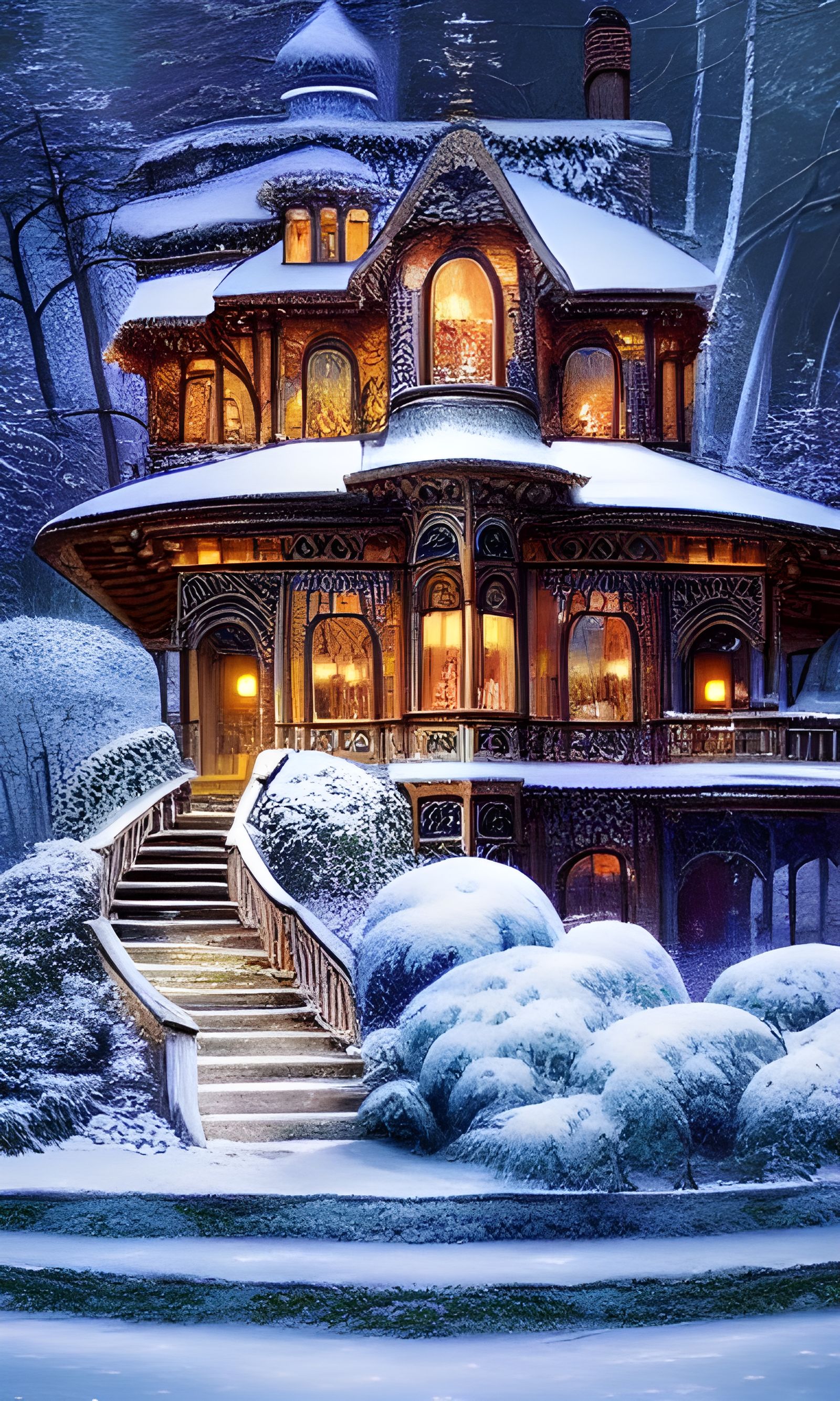 A beautifully ornamented three floors house in the forest in...