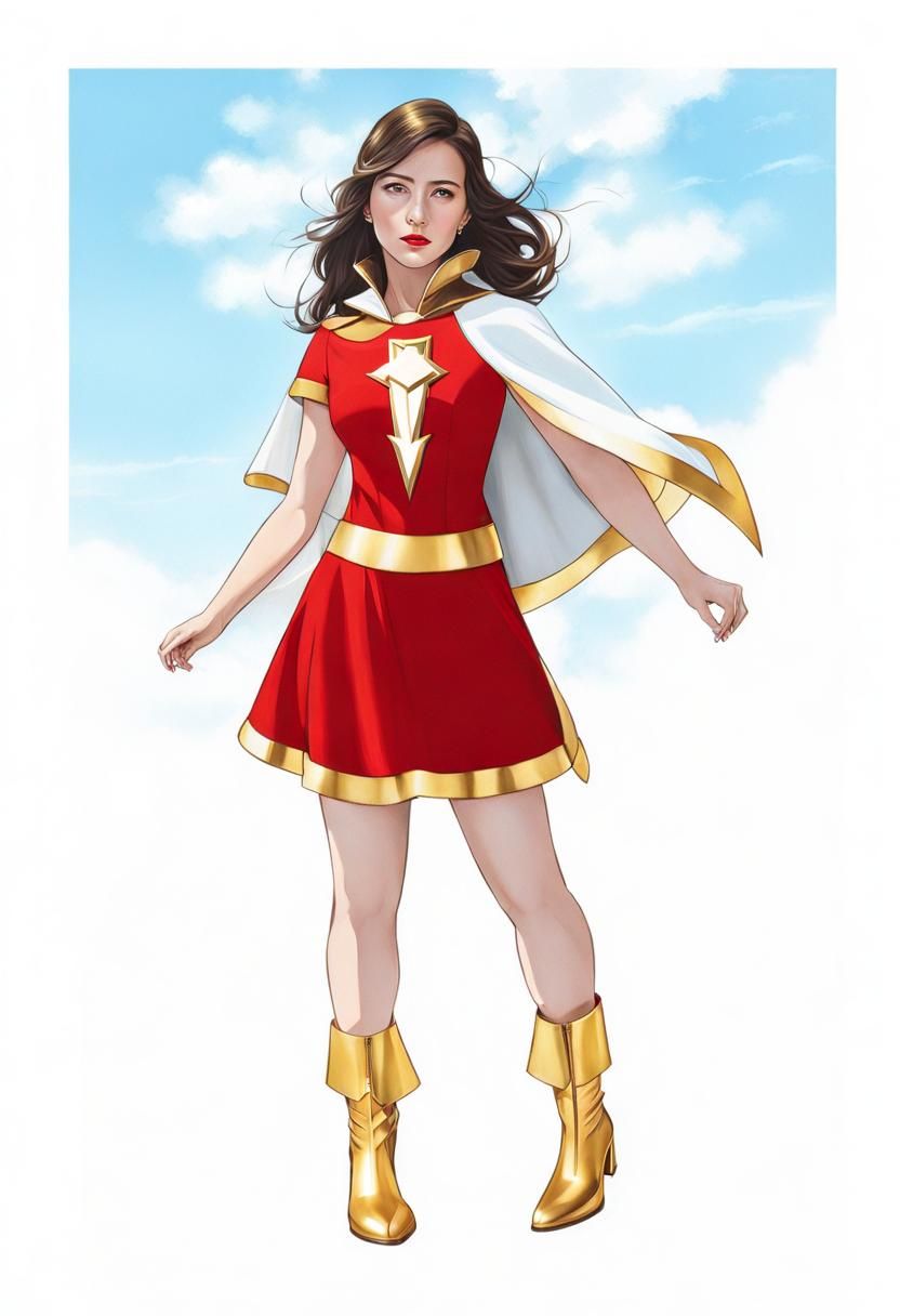 Girl with Thunderbolt Symbol in Atmospheric Sky