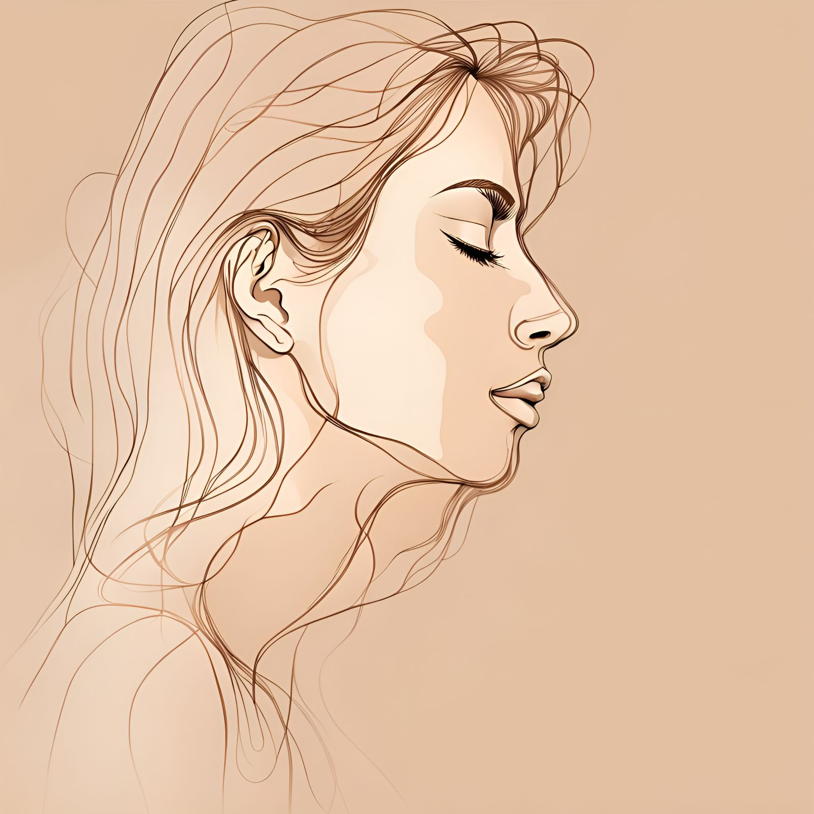 Watercolor One-Line Drawing of a Woman's Face