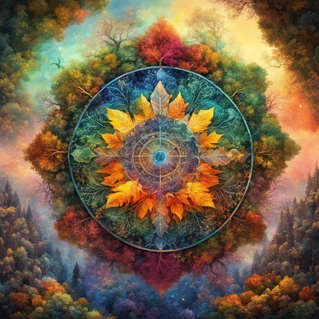 Seasonal Mandala: Colorful Symmetrical Fantasy Art