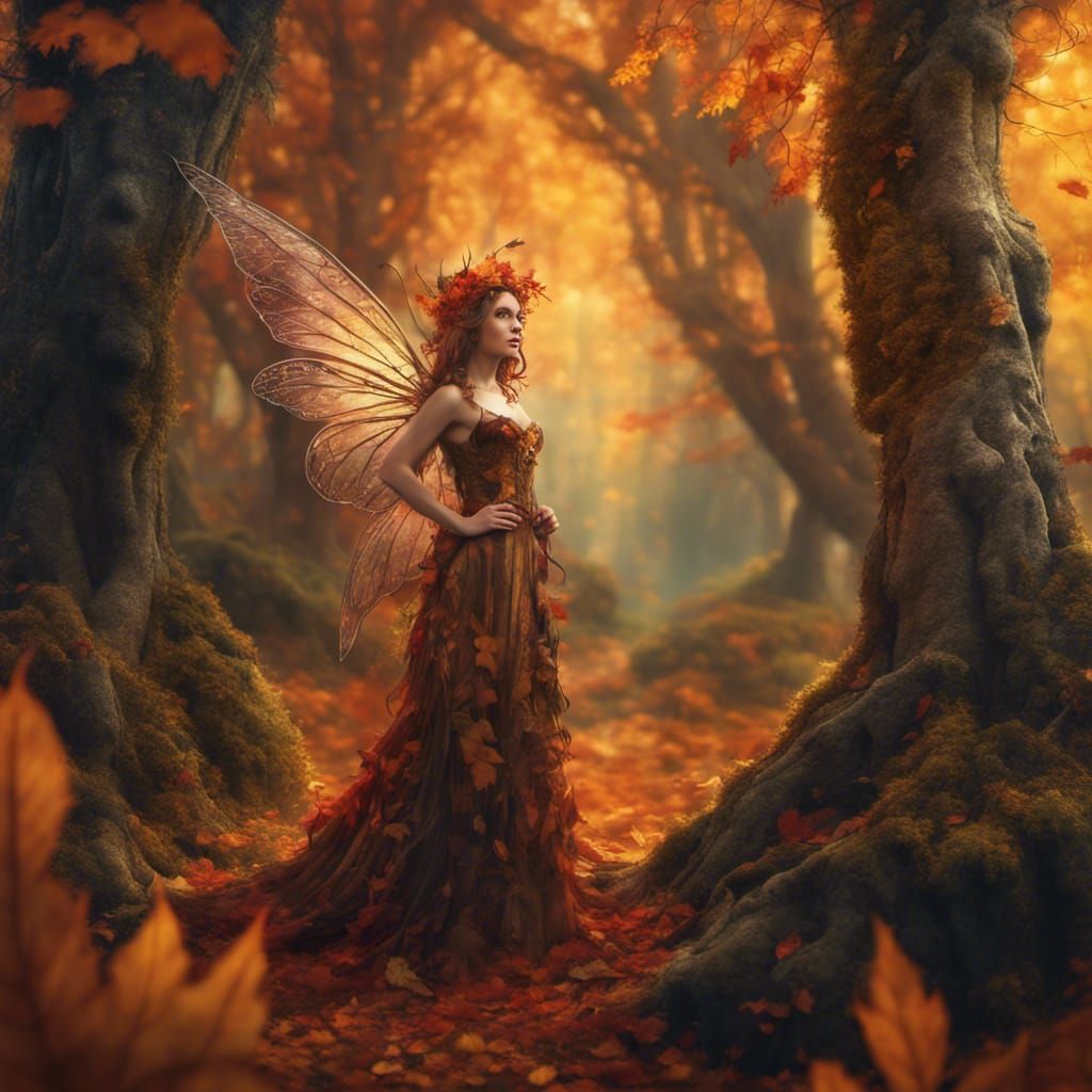 Detailed Autumn Fairy in Fantasy Forest