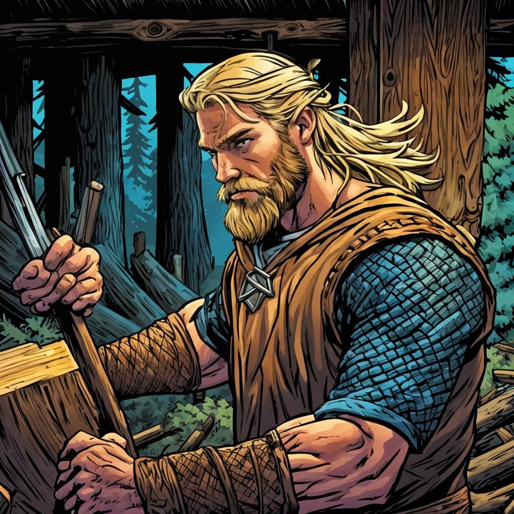Viking Woodsman Portrait in Comic Book Art Style