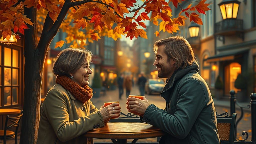 Autumn Night: Cozy Couple in Post-Impressionist Style